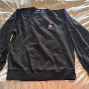 Brandy Melville Black Crewneck Sweater with Pink Embroidery